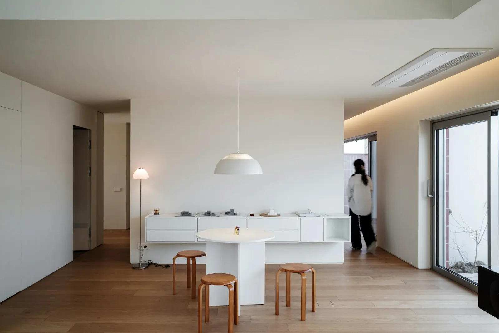 A light-filled commercial interior with coordinated furniture and finishes