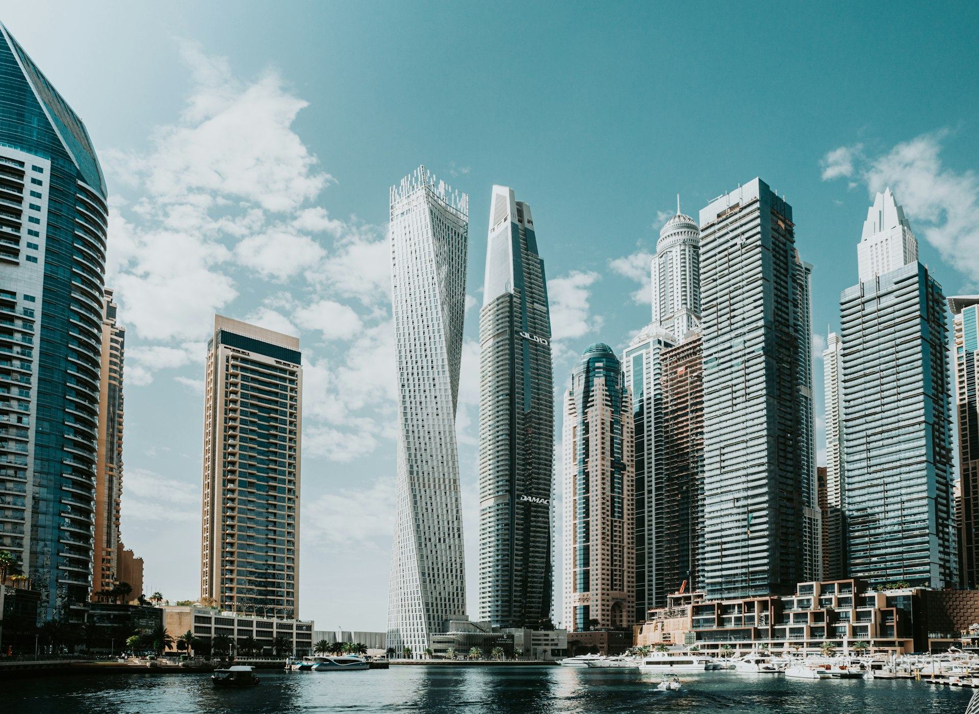 The Dubai Marina skyline in the United Arab Emirates