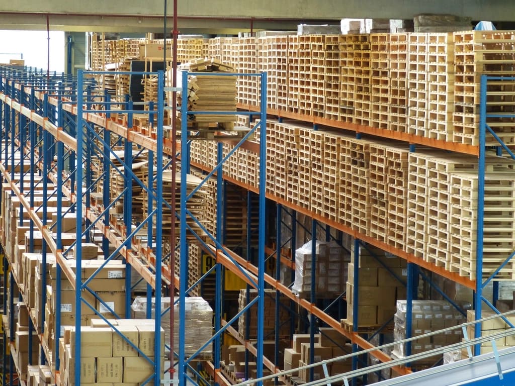 Warehouse racking filled with palletized stock